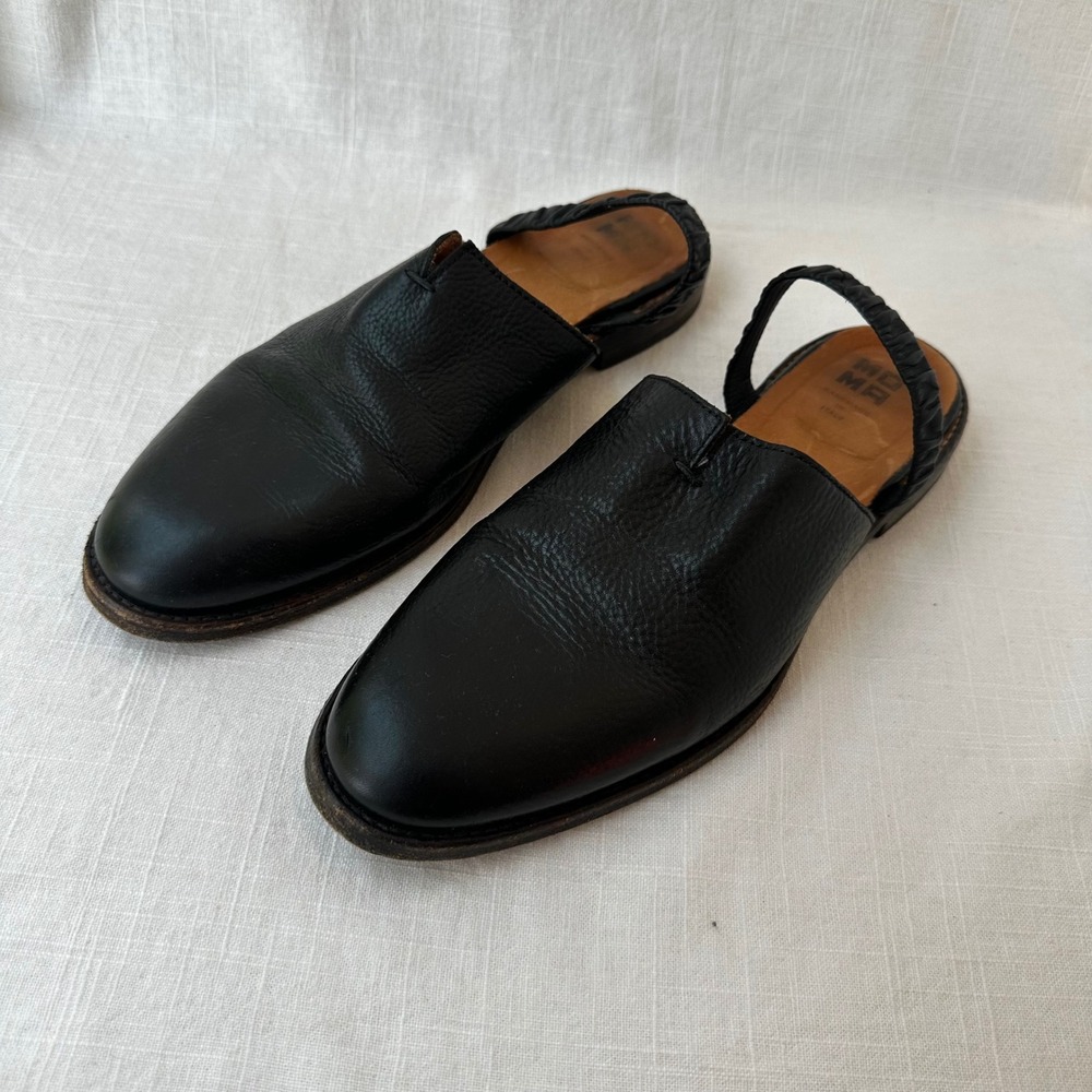 Vintage MOMA Italy Black Leather Slingback Shoes 39 Minimalist Y2K Artisan Flats